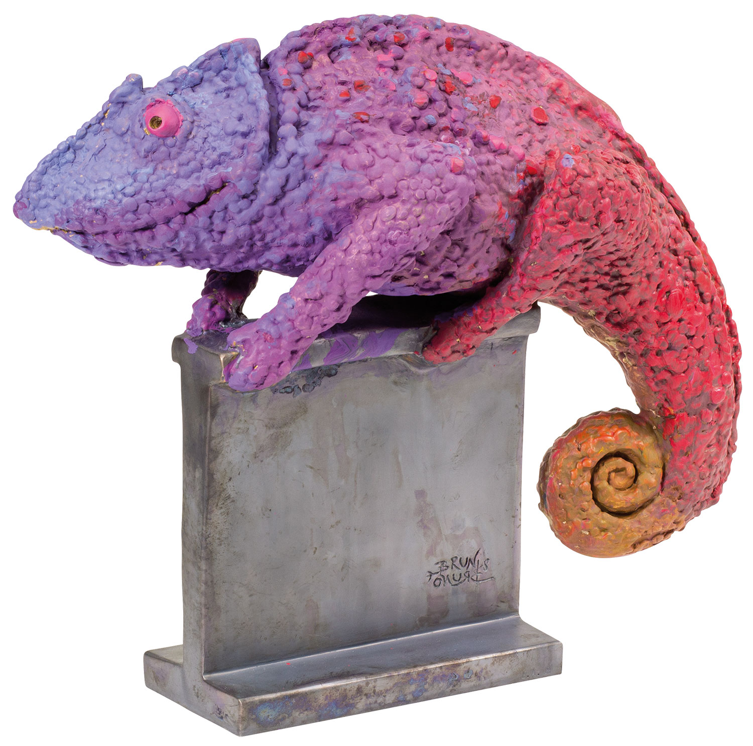 Bruno Bruni: Skulptur ‚Chamäleon Lila-Rosa‘, Bronze handbemalt