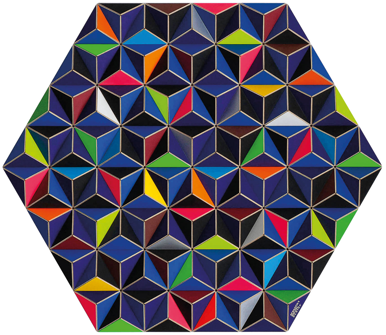 Sebastian Welzel: Design-Wandobjekt ‚DIS-2 Topographie blue hexagon‘ (2018)