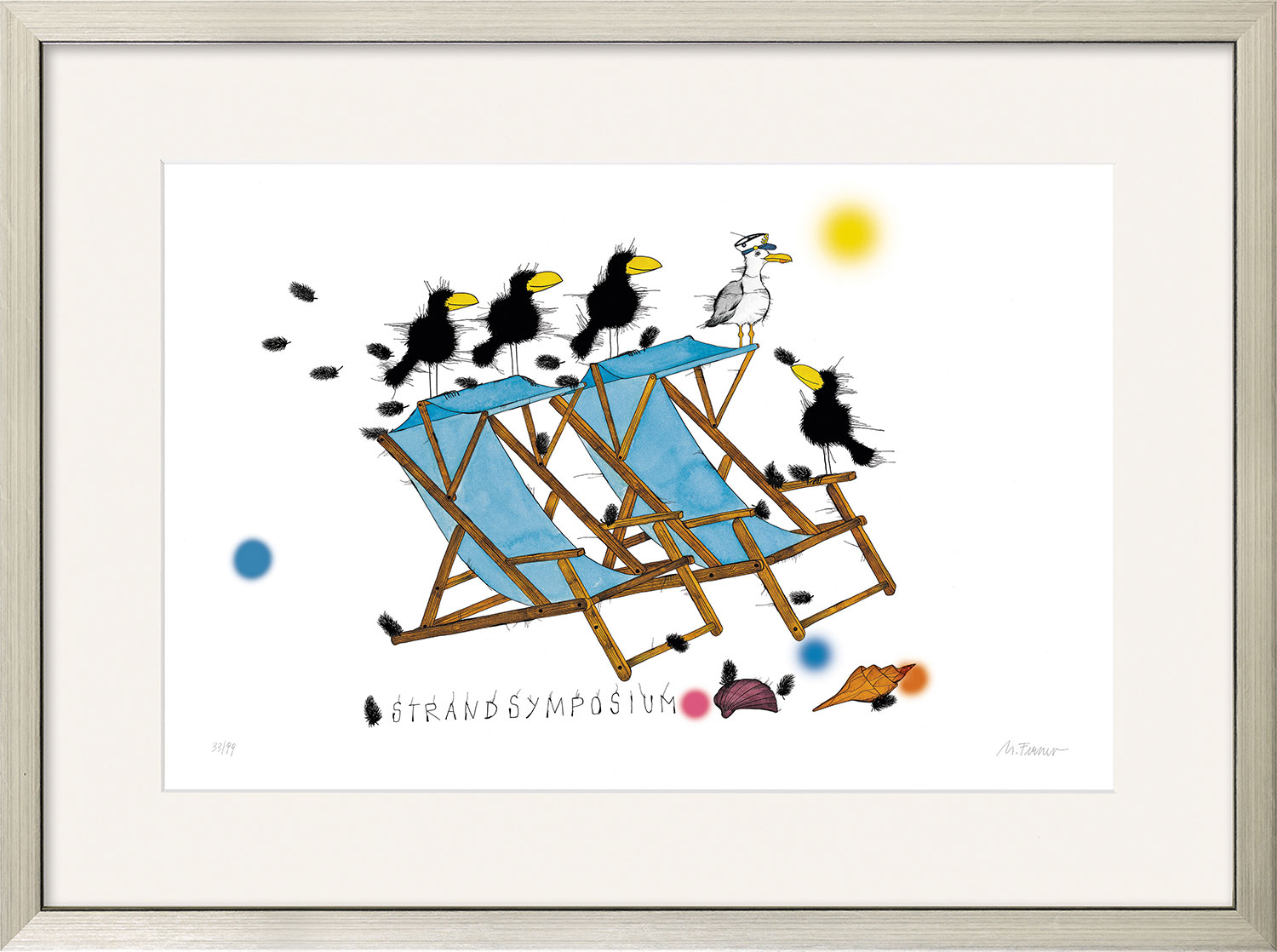 Michael Ferner: Bild ‚Strandsymposium‘ (2023), gerahmt