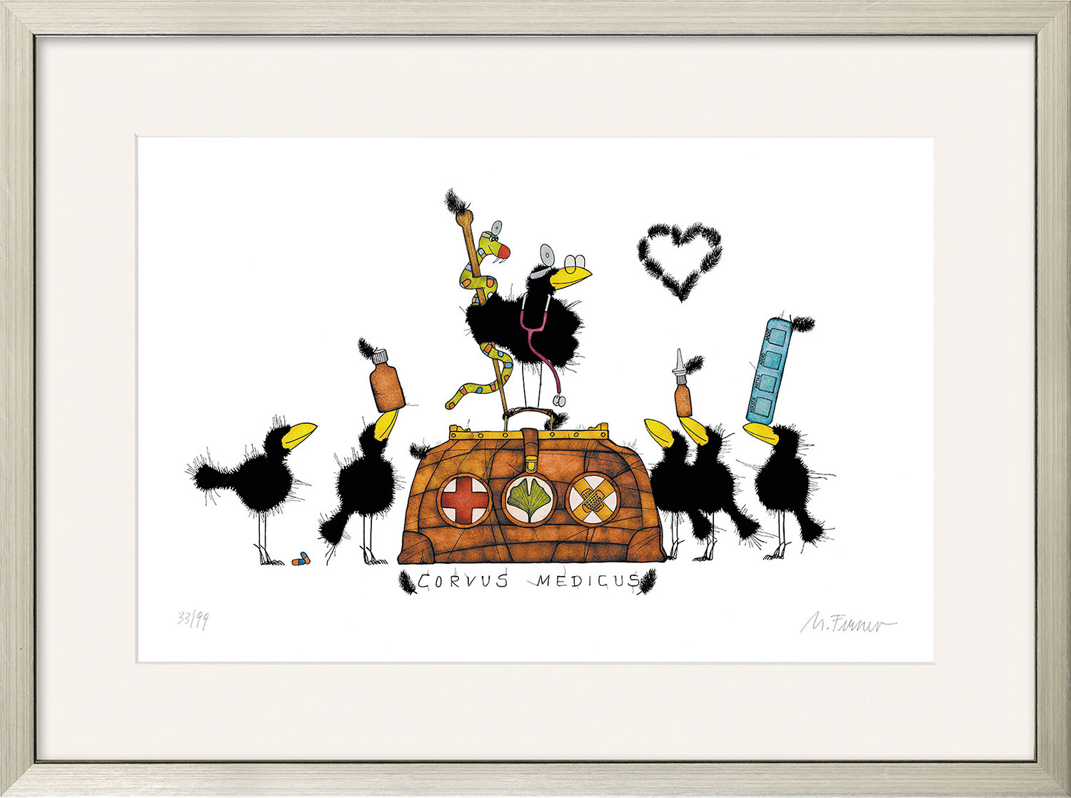 Michael Ferner: Bild ‚Corvus Medicus‘ (2023), gerahmt