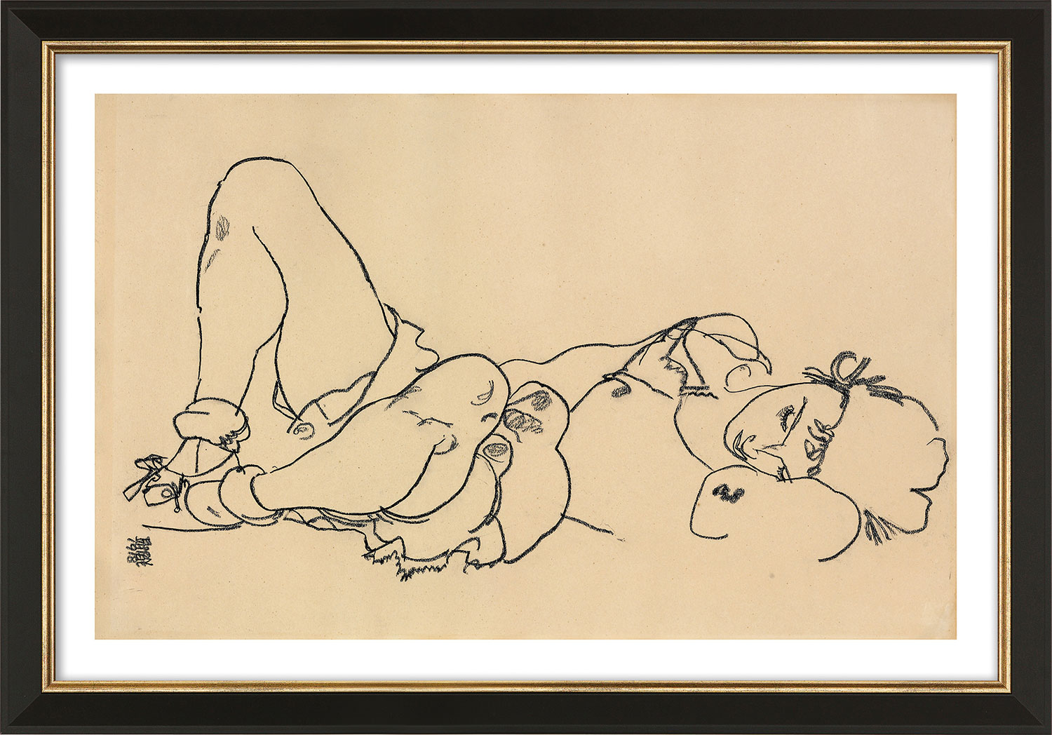 Egon Schiele: Bild ‚Liegende‘ (1918), gerahmt