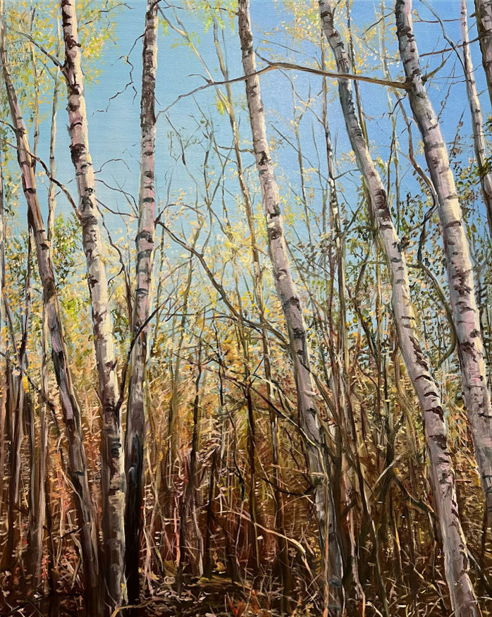 Burkhard Kern: Bild ‚Birken im Frühling I‘ (2023), auf Keilrahmen