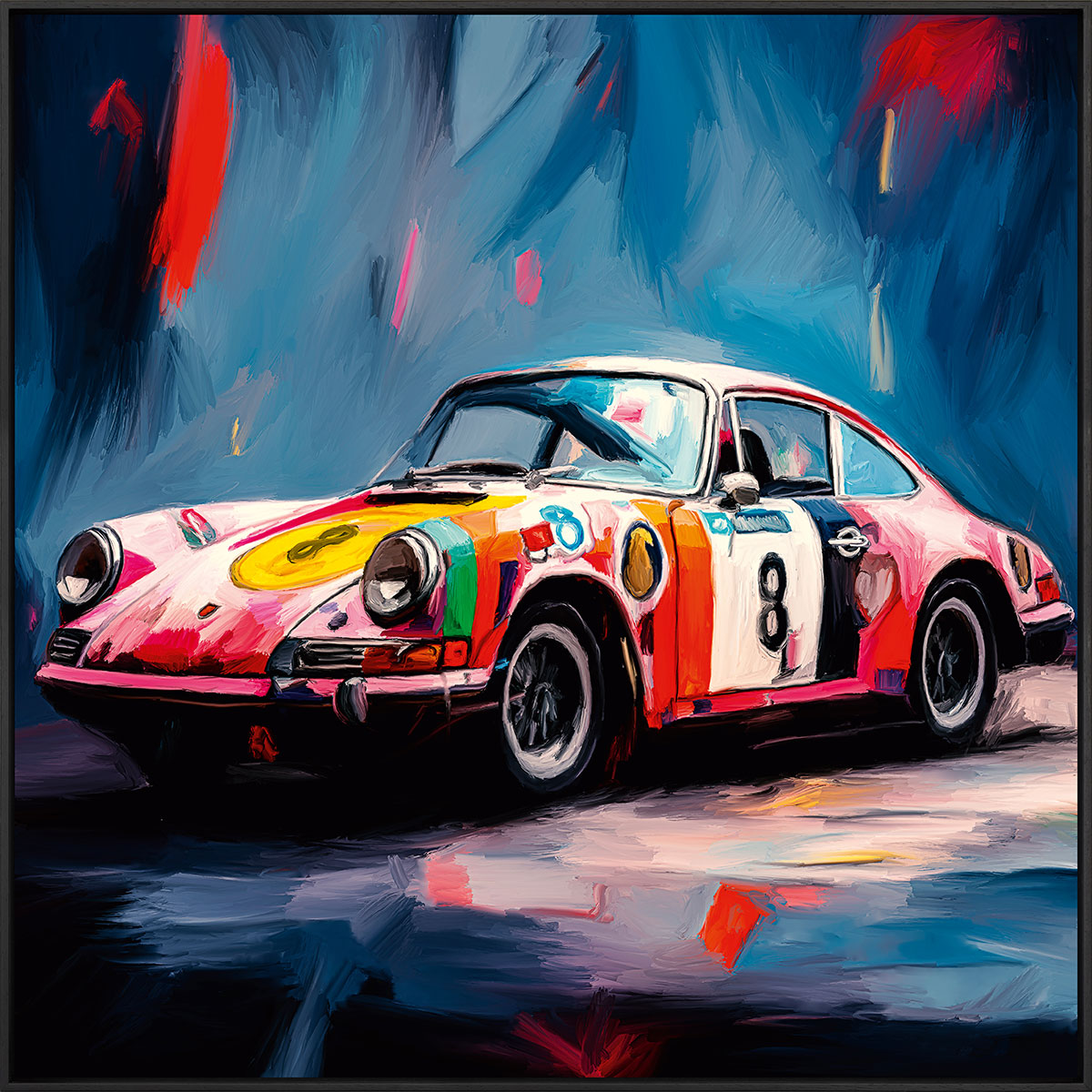Holger Mühlbauer-Gardemin: Bild ‚Porsche 911‘ (2023), Version schwarz gerahmt
