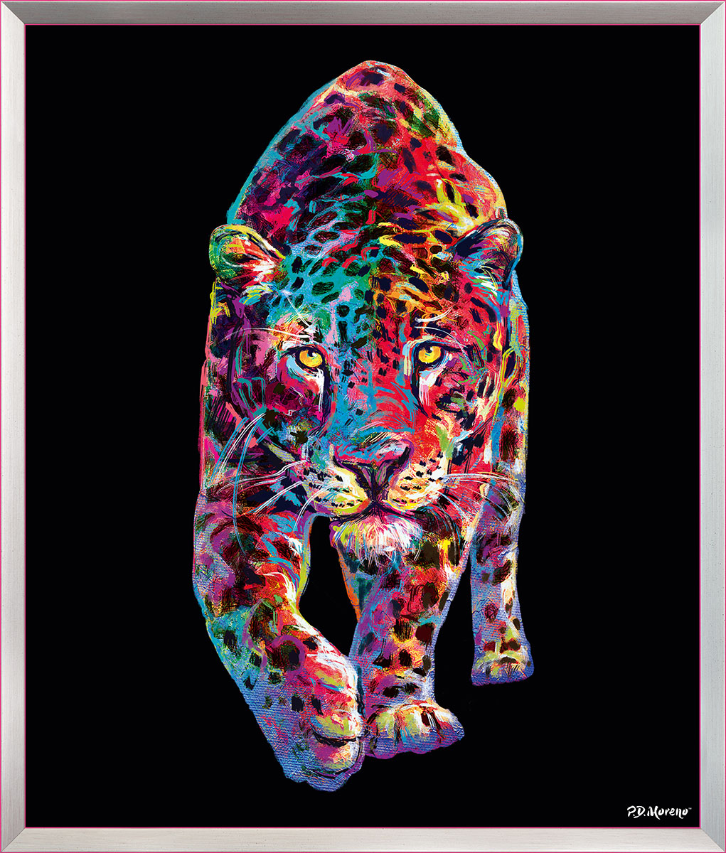 PD Moreno: Bild ‚Leopard‘, Version pinkfarben gerahmt