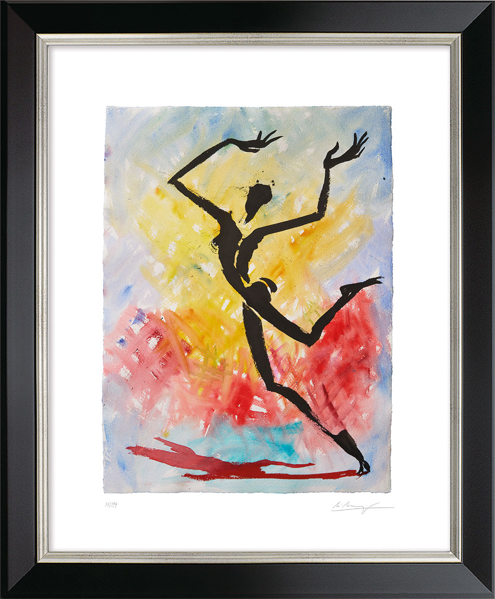 Helge Leiberg: Bild ‚Jazz Dance‘ (2023), Version schwarz-silberfarben gerahmt