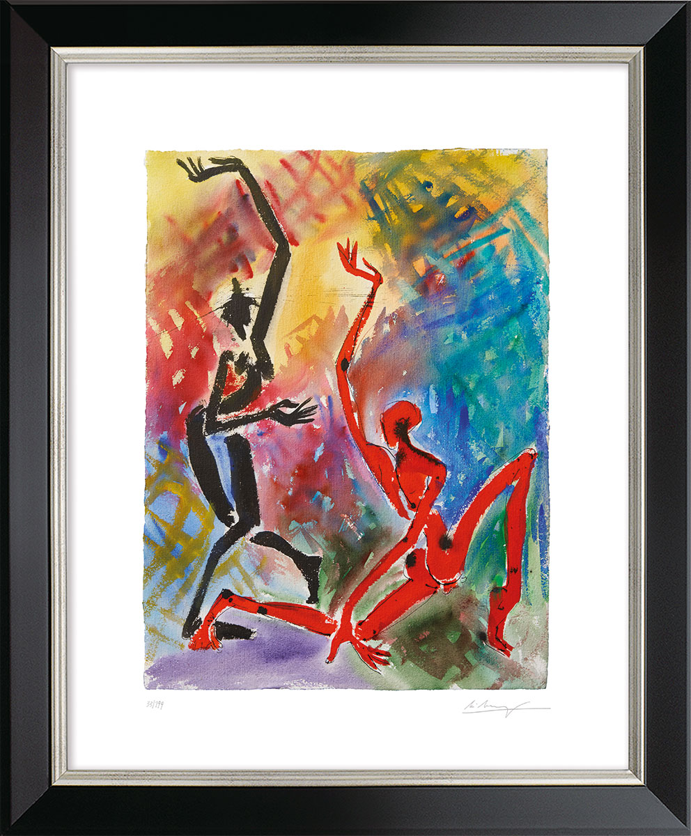 Helge Leiberg: Bild ‚Tango‘ (2023), Version schwarz-silberfarben gerahmt