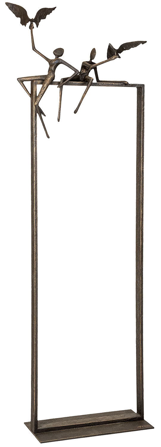 Guy Buseyne: Skulptur ‚Love Birds‘, Bronze auf Stele