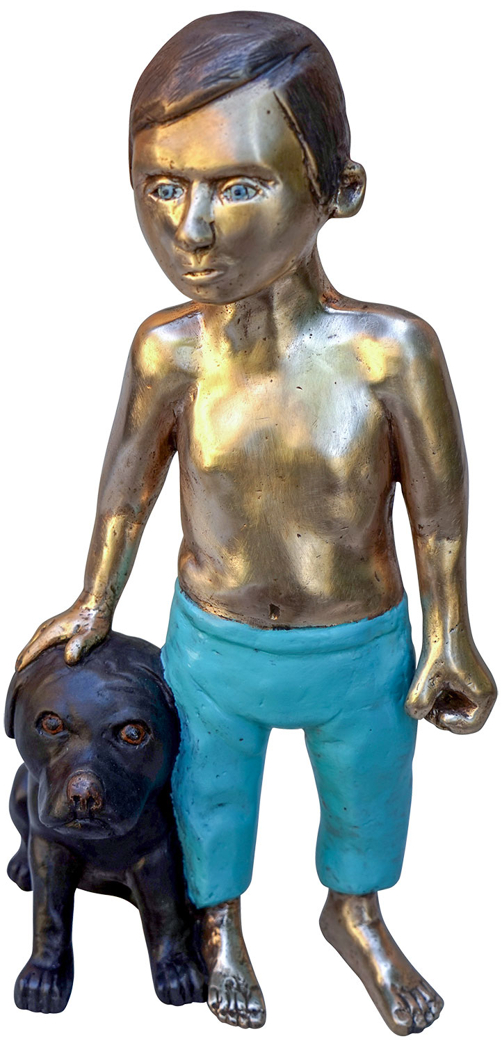 Peter Hermann: Skulptur ‚Hundeflüsterer‘ (2020), Bronze