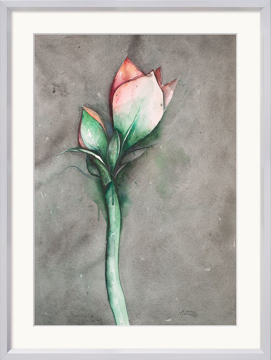 Bruno Bruni: Bild ‚Amaryllis III‘ (Original / Unikat), Version silberfarben gerahmt