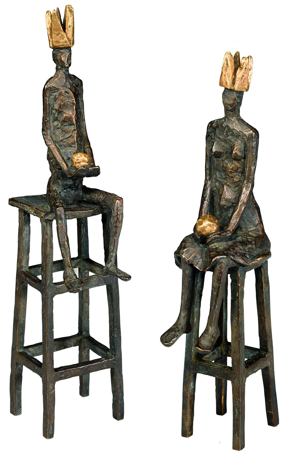 Marianne Mostert: Skulpturenpaar ‚Kleiner König‘ und ‚Kleine Königin‘ im Set, Bronze