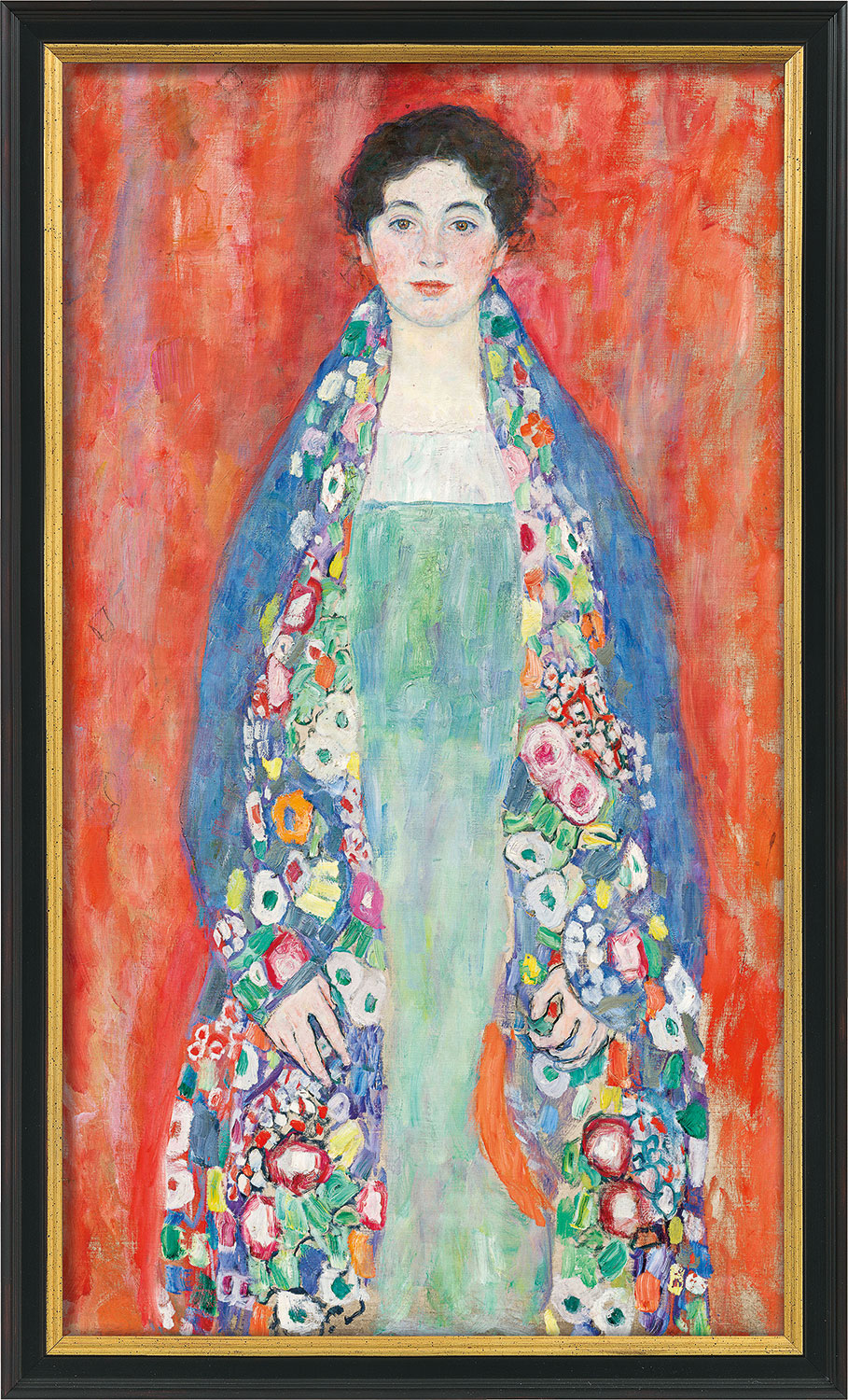 Gustav Klimt: Bild ‚Bildnis Fräulein Lieser‘ (1917), Version schwarz-goldfarben gerahmt