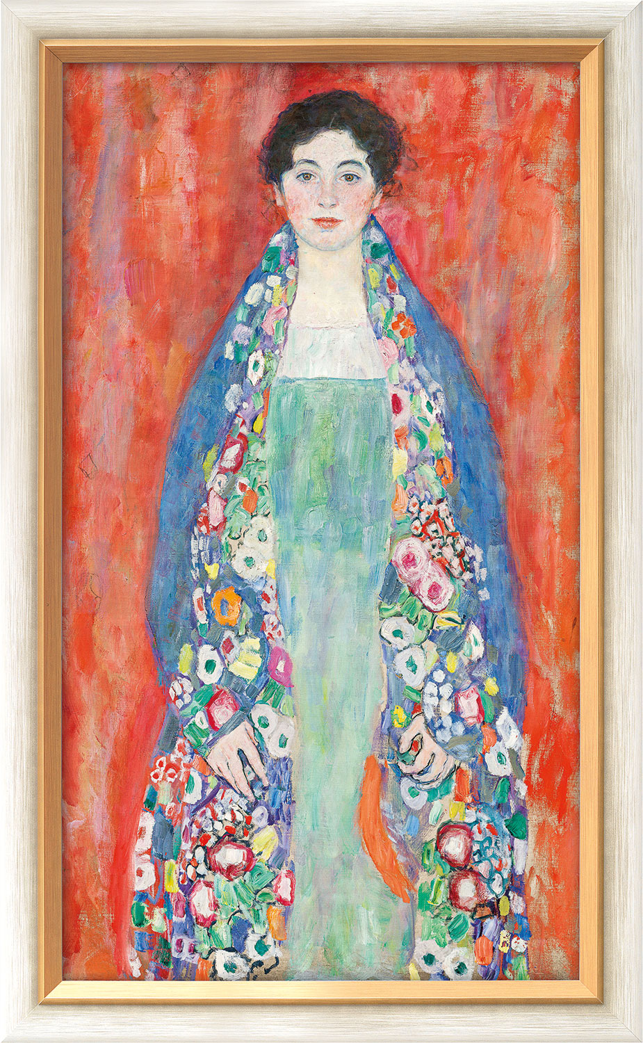 Gustav Klimt: Bild ‚Bildnis Fräulein Lieser‘ (1917), Version weiß-goldfarben gerahmt