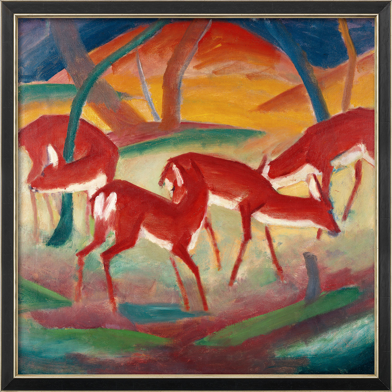 Franz Marc: Bild ‚Rote Rehe I‘ (1910), gerahmt