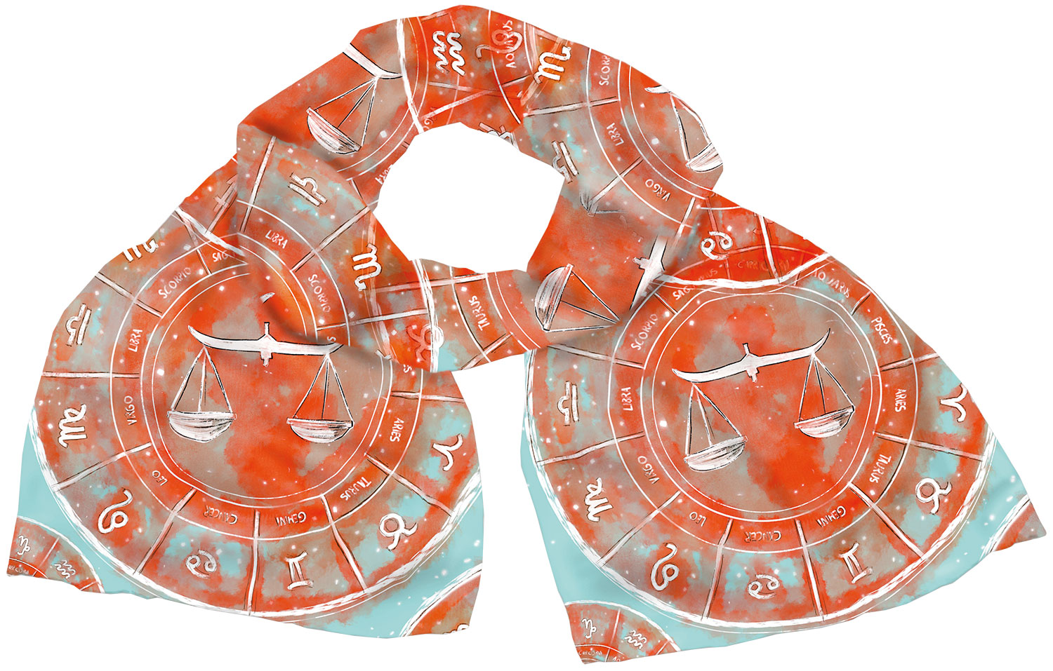 Petra Waszak: Seidenschal ‚Sternzeichen Waage‘ (24.09.-23.10.), Version in Orange