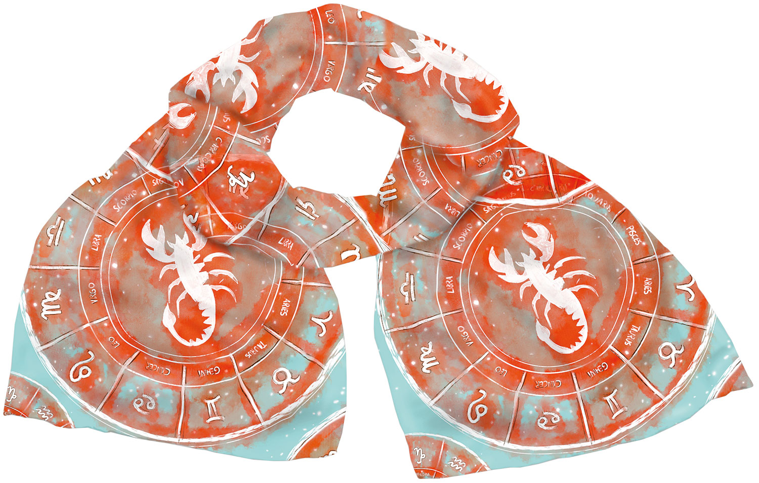 Petra Waszak: Seidenschal ‚Sternzeichen Skorpion‘ (24.10.-22.11.), Version in Orange