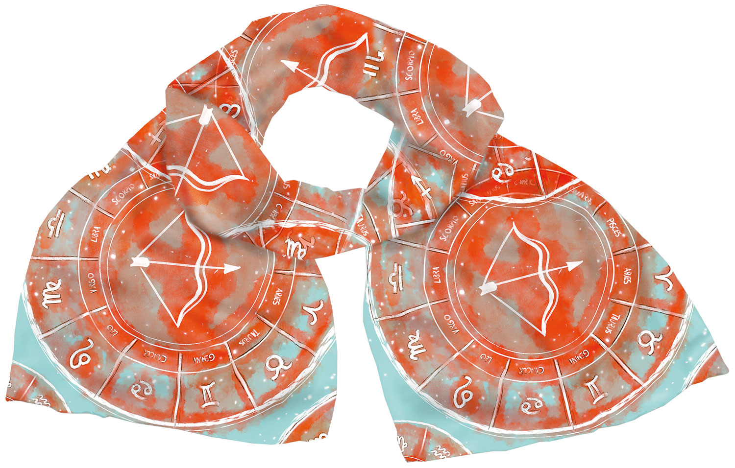 Petra Waszak: Seidenschal ‚Sternzeichen Schütze‘ (23.11.-21.12.), Version in Orange
