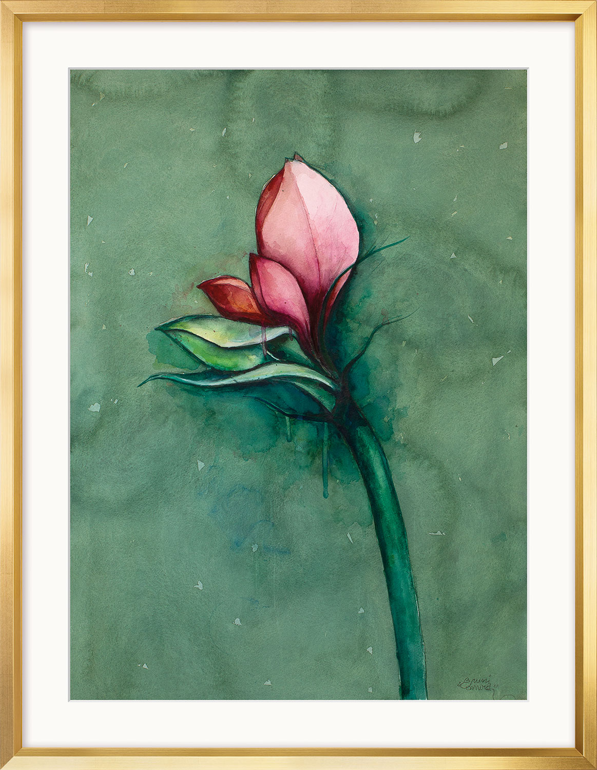 Bruno Bruni: Bild ‚Amaryllis‘ (2022) (Original / Unikat), Version goldfarben gerahmt