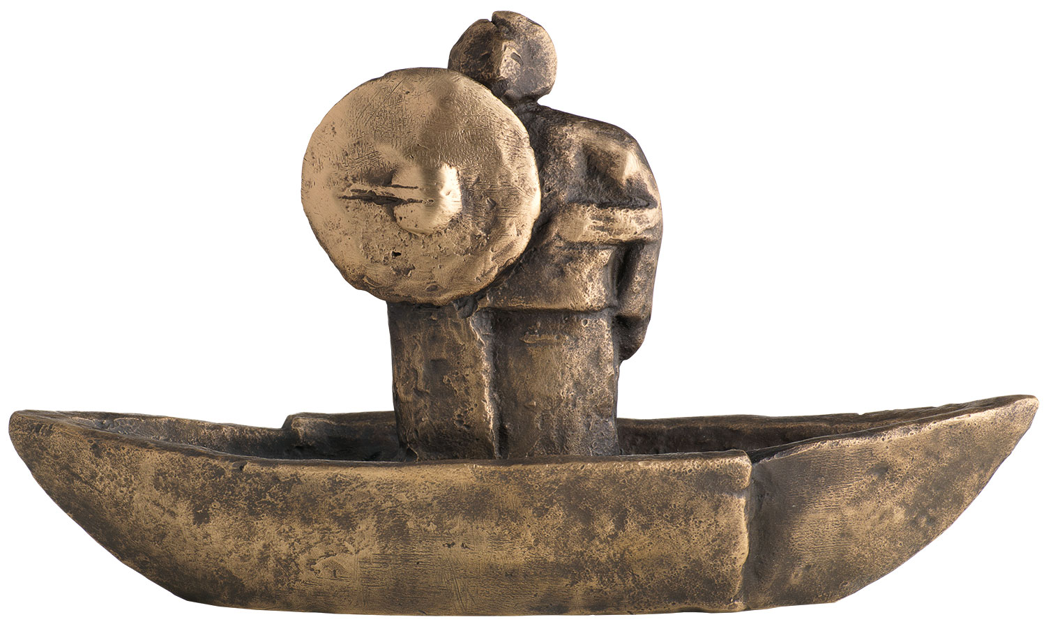 Christoph Fischer: Skulptur ‚Wächter im Boot‘ (2023), Version Bronze braun