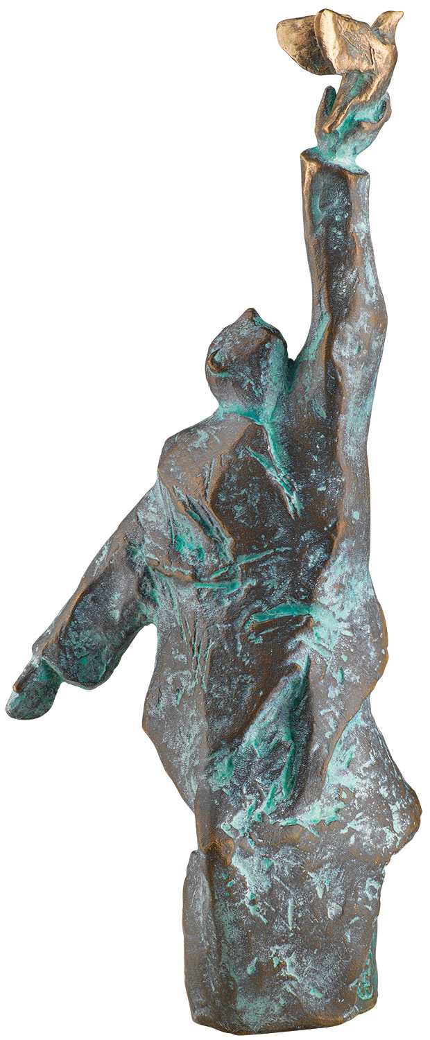 Christoph Fischer: Skulptur ‚Der Gedanke‘ (2023), Version Bronze grün