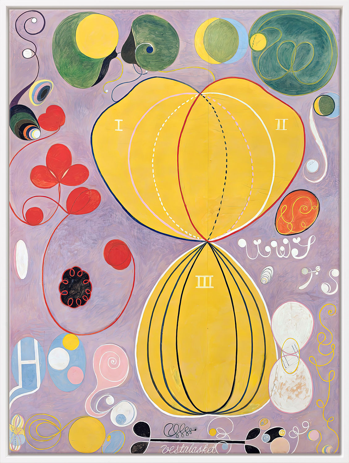 Bild ‚Die Zehn Größten, Nr. 7, Das Mannesalter‘ (Hilma af Klint, 1907), Version weiß gerahmt