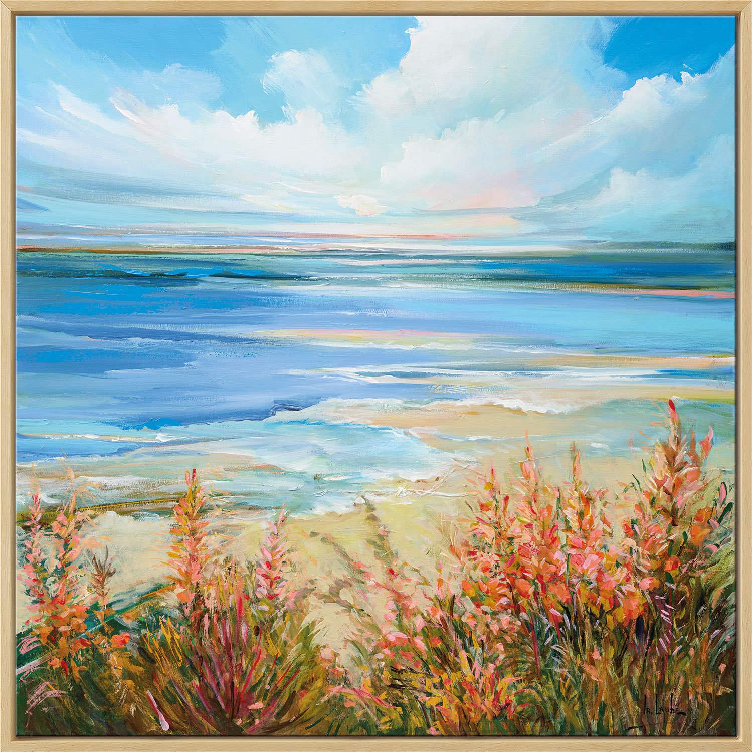 Irina Laube: Bild ‚Blooming Coast‘ (2024, serielles Unikat), gerahmt