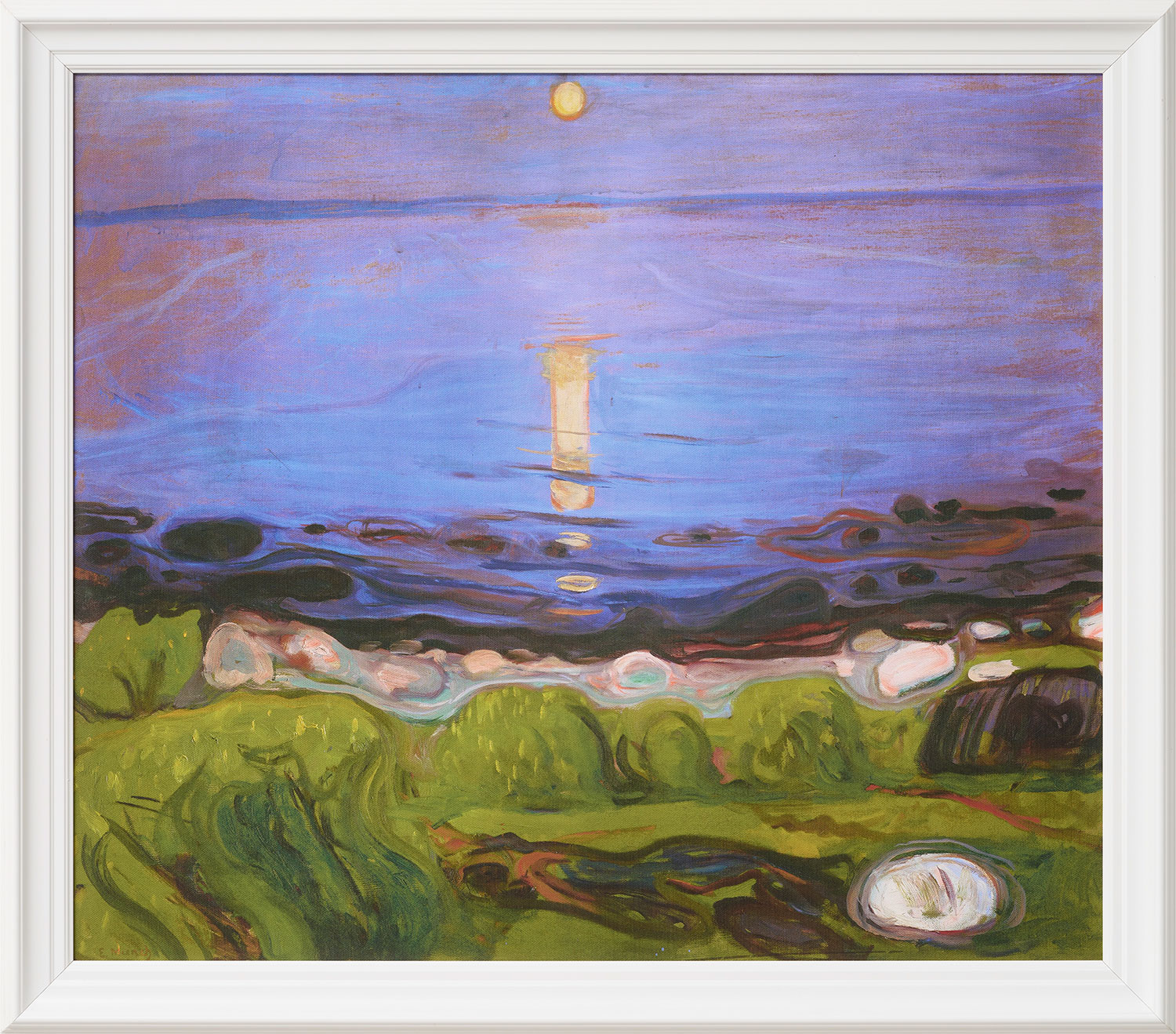 Edvard Munch: Bild ‚Eine Sommernacht am Strand‘ (1902), Version weiß gerahmt