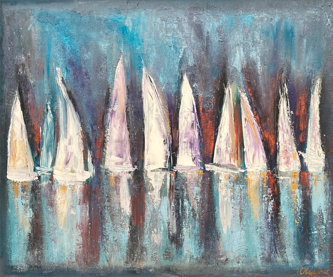 Olga Jonas: Bild ‚Segelboote / Sailing 8‘ (2024) (Original / Unikat), auf Keilrahmen