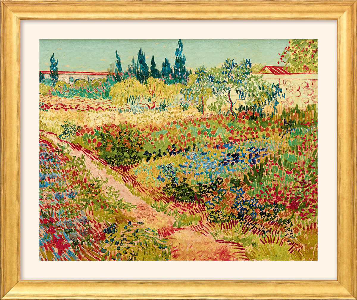 Vincent van Gogh: Bild ‚Blühender Garten mit Pfad‘ (1888), gerahmt