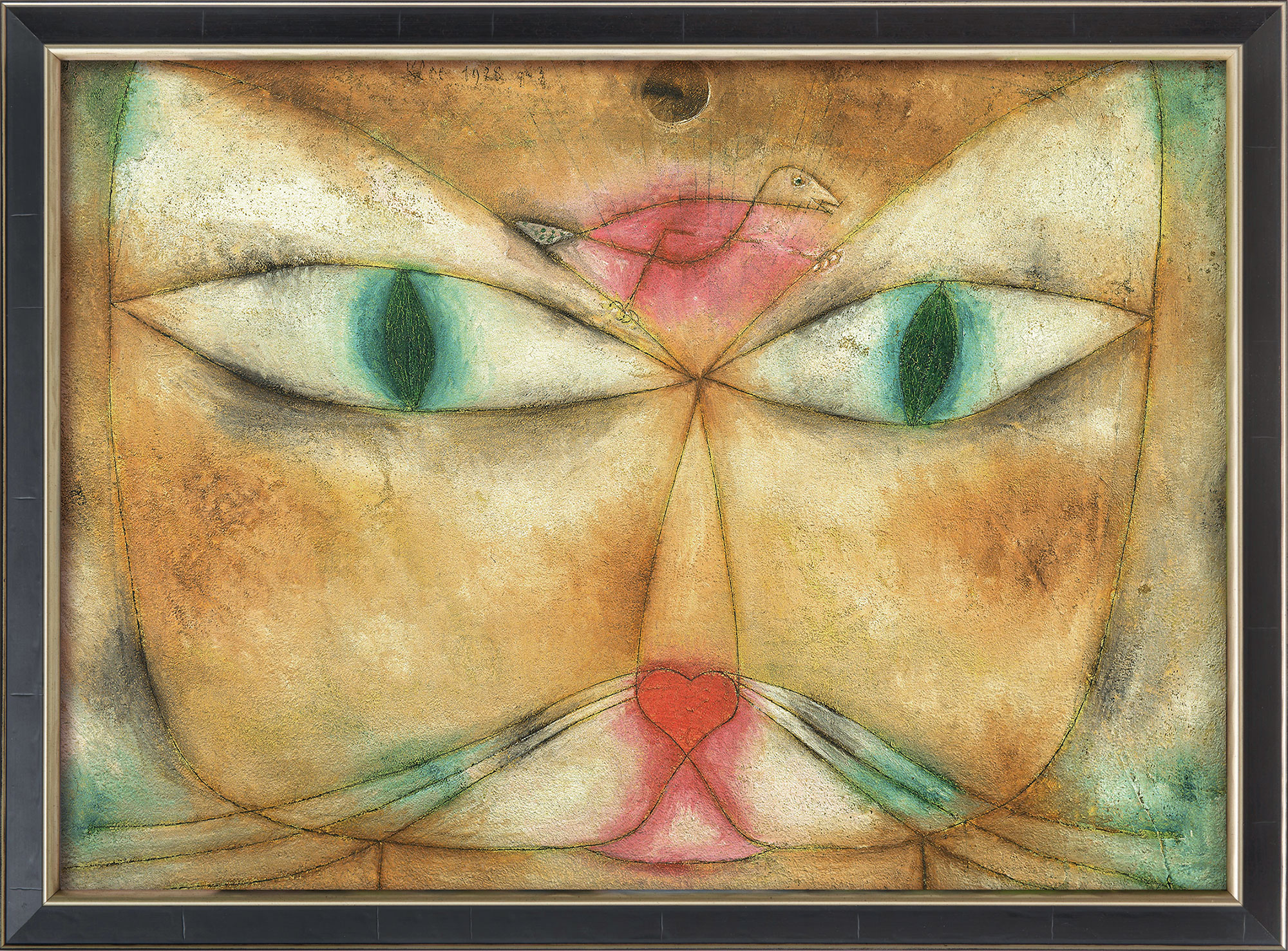 Paul Klee: Bild ‚Katze und Vogel‘ (1928), gerahmt