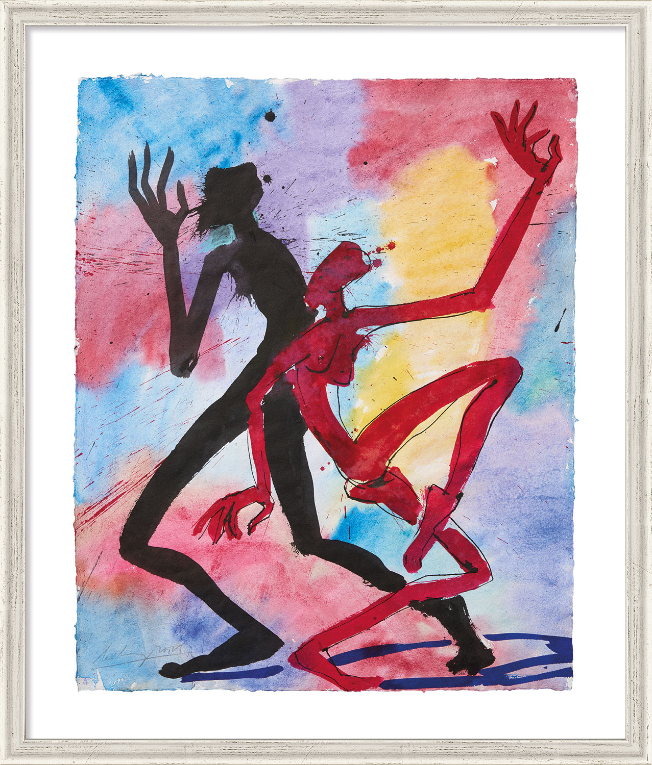 Helge Leiberg: Bild ‚Anlehnen I‘ (2010), Version silberfarben gerahmt