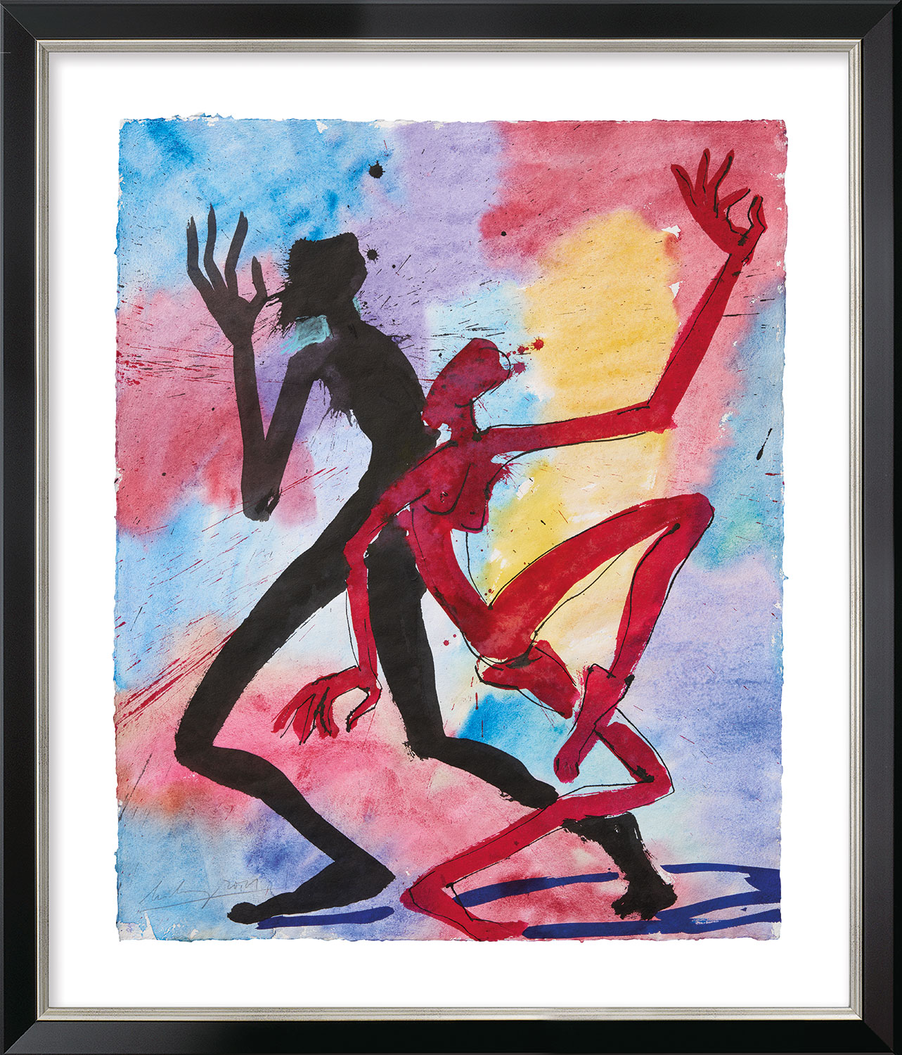 Helge Leiberg: Bild ‚Anlehnen I‘ (2010), Version schwarz-silberfarben gerahmt