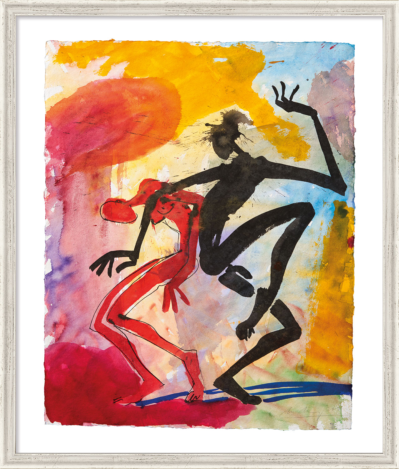 Helge Leiberg: Bild ‚Anlehnen II‘ (2010), Version silberfarben gerahmt