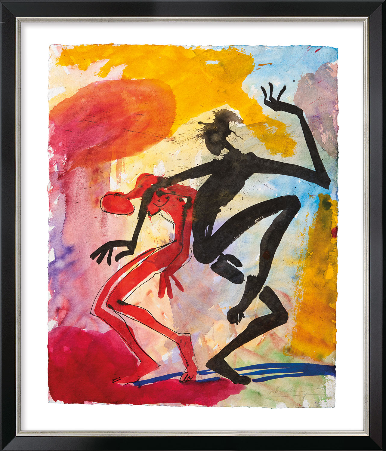 Helge Leiberg: Bild ‚Anlehnen II‘ (2010), Version schwarz-silberfarben gerahmt