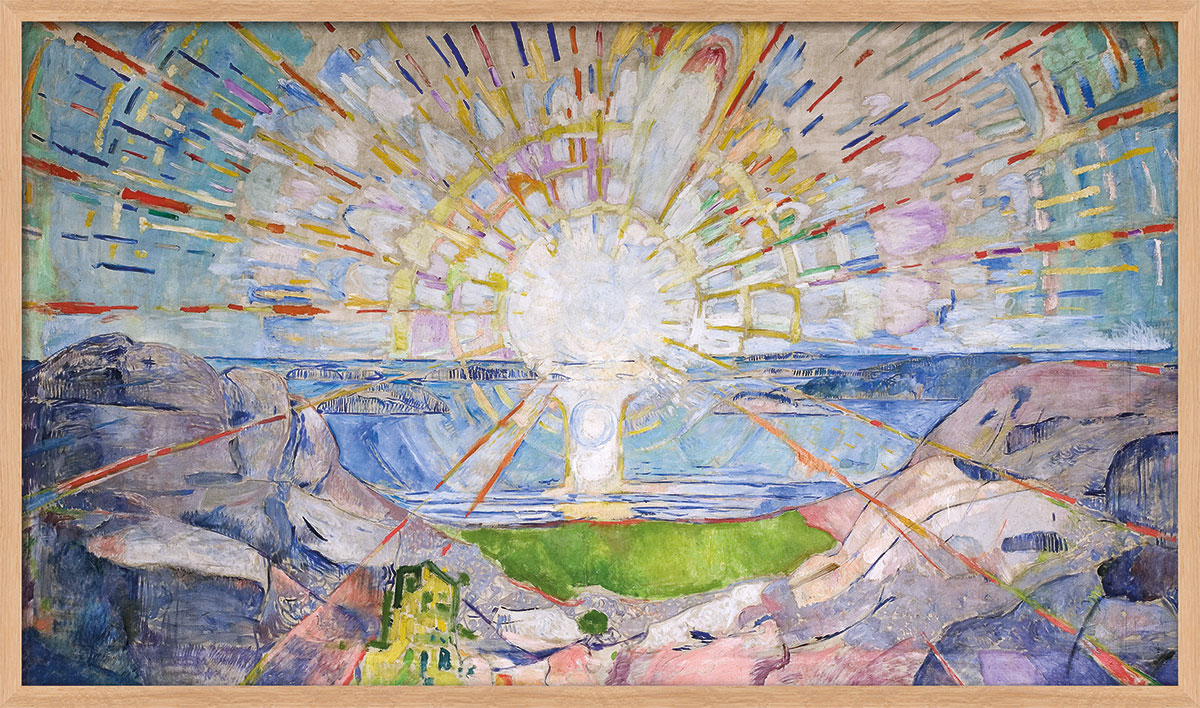 Edvard Munch: Bild ‚Die Sonne‘, Version naturfarben gerahmt