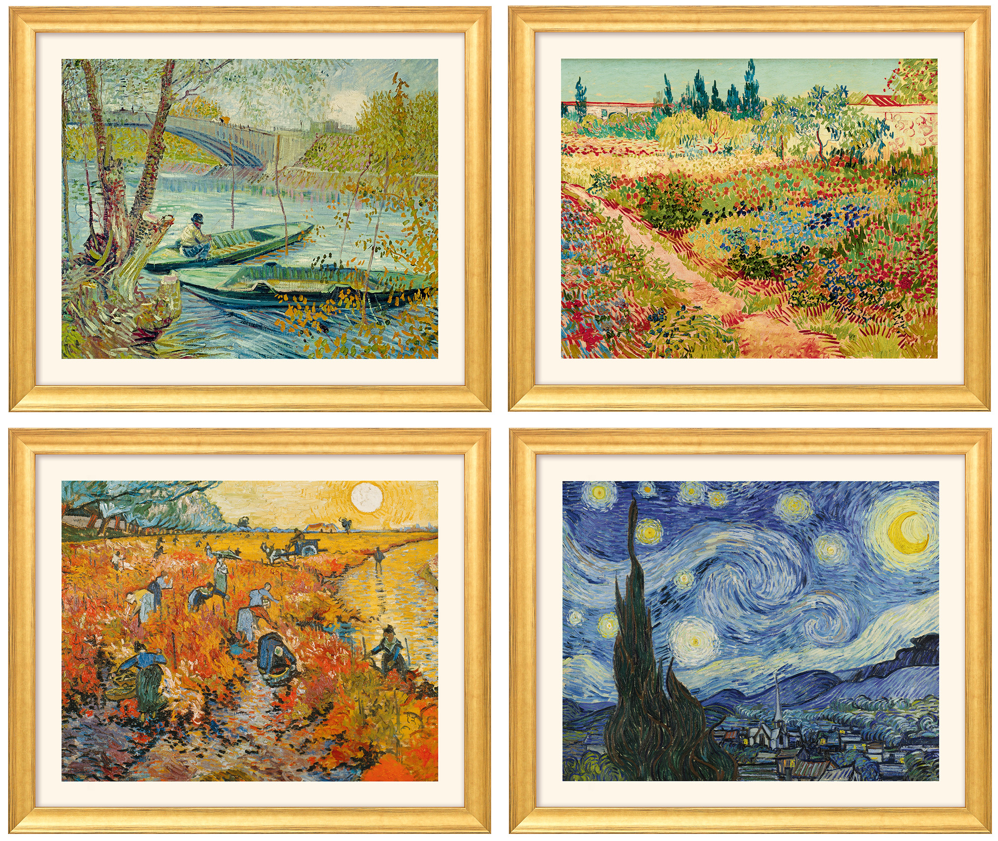 Vincent van Gogh: 4 Landschaftsbilder im Set, gerahmt