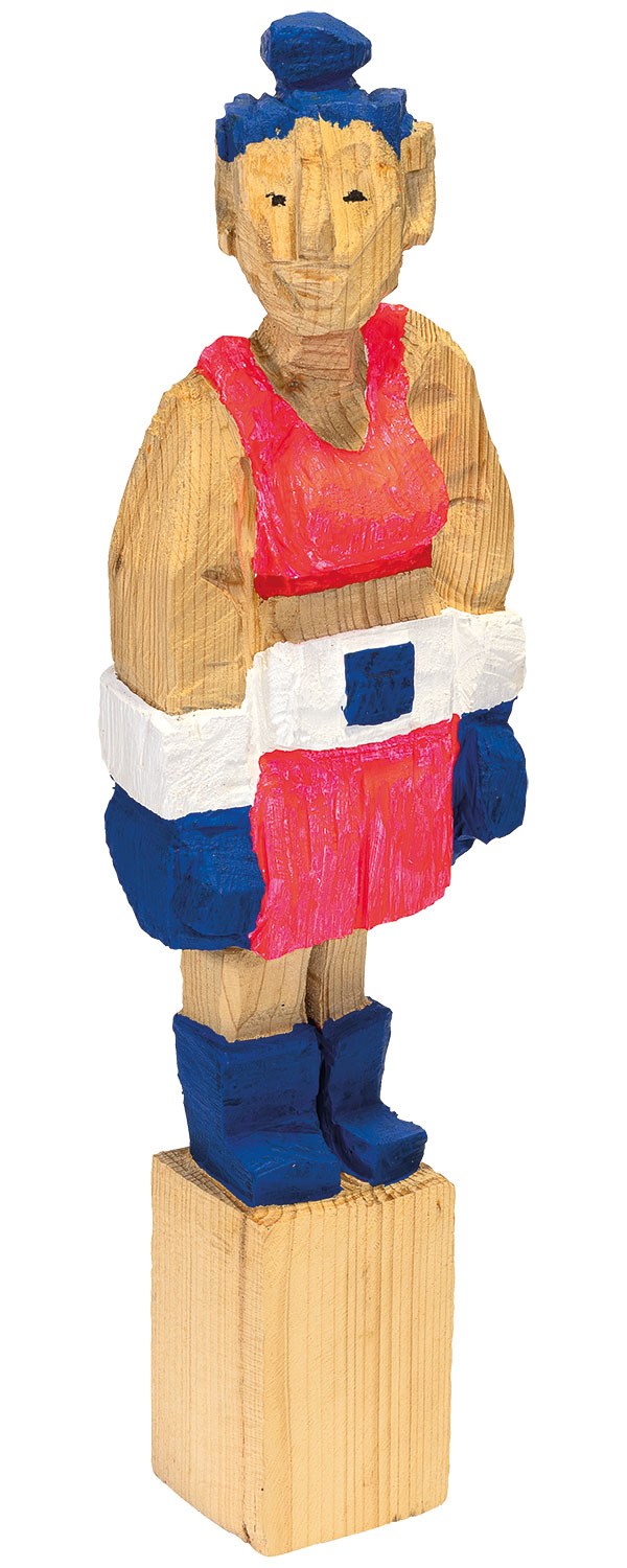 Jörg Herz: Holzskulptur ‚Boxerin Neon Pink‘ (2024) (Original / Unikat)