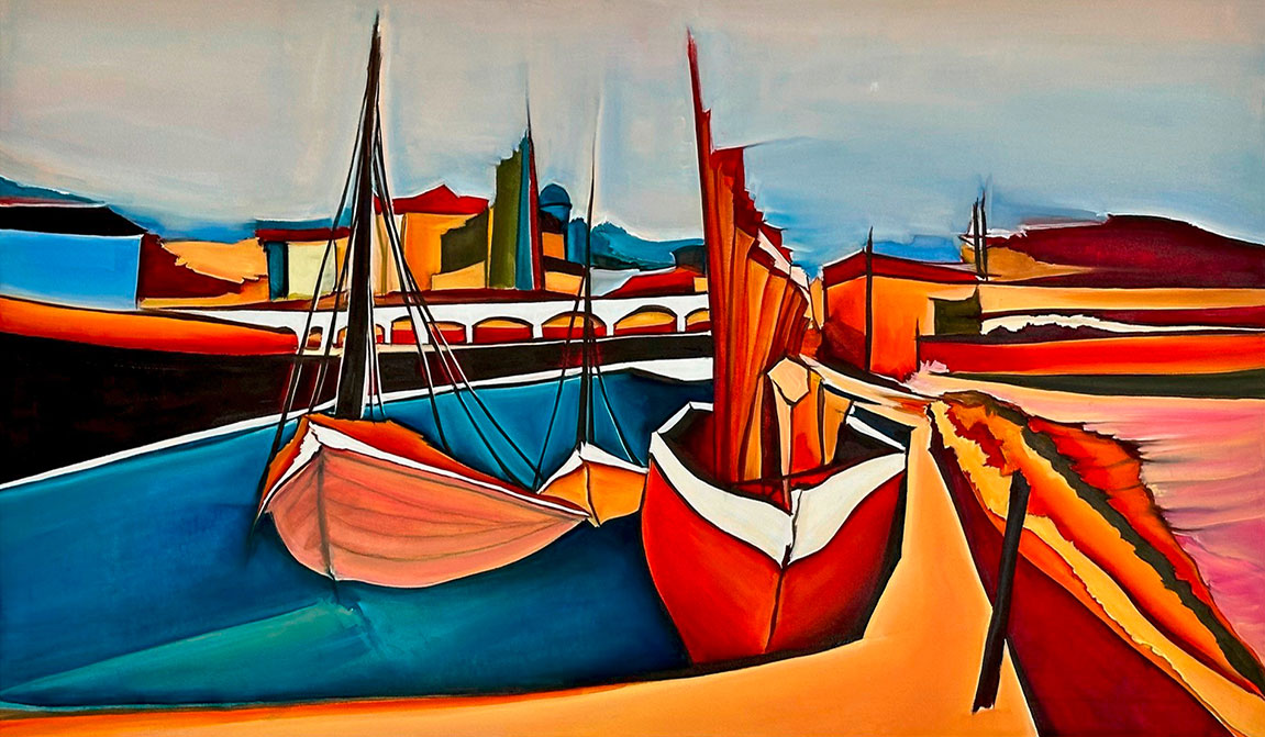 Christin Lutze: Bild ‚Im Hafen‘ (2024) (Original / Unikat), auf Keilrahmen