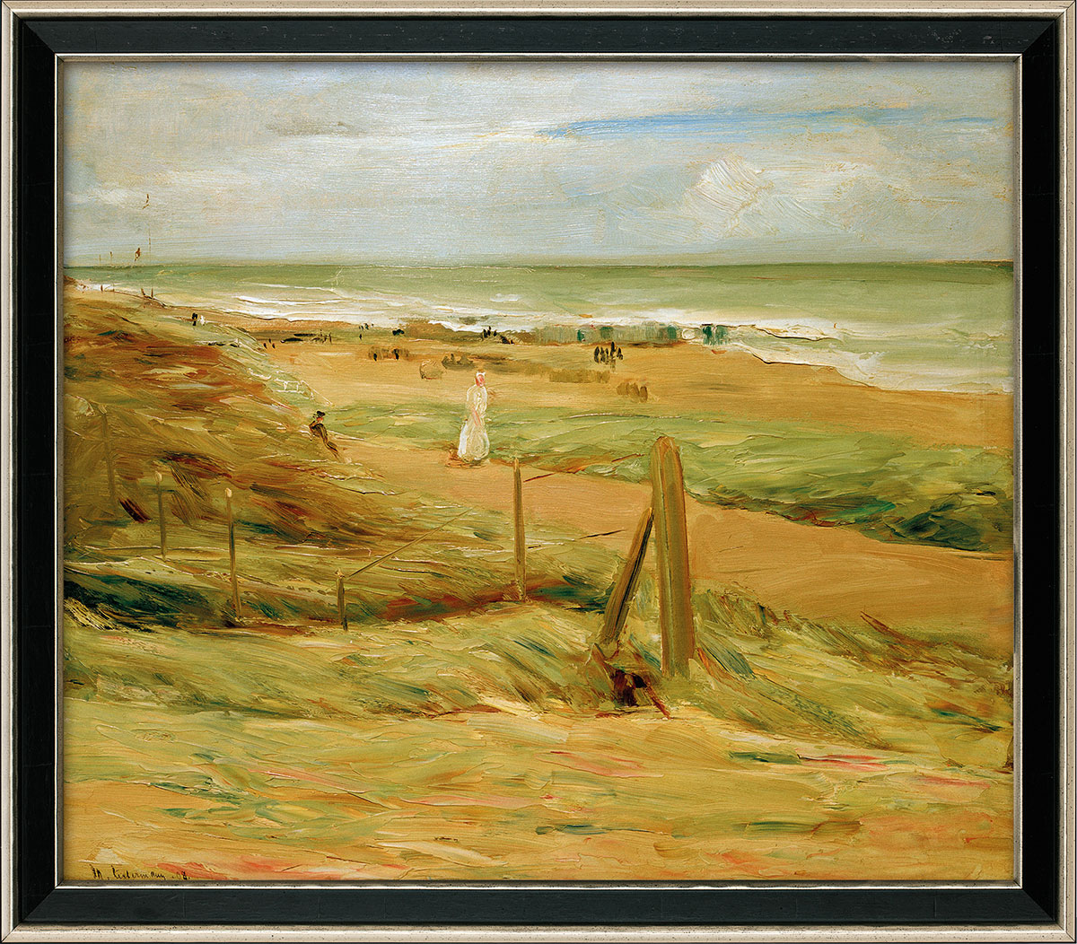 Max Liebermann: Bild ‚Dünenpromenade‘ (1908), Version schwarz-silberfarben gerahmt