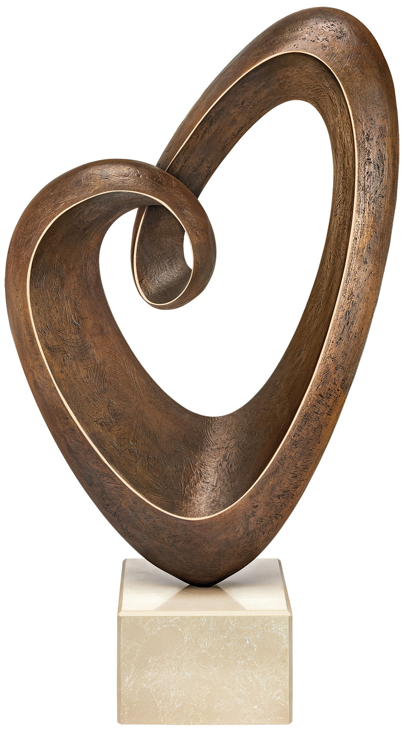 Serge Perrot: Skulptur ‚Bewegtes Herz‘, Bronze auf Stein