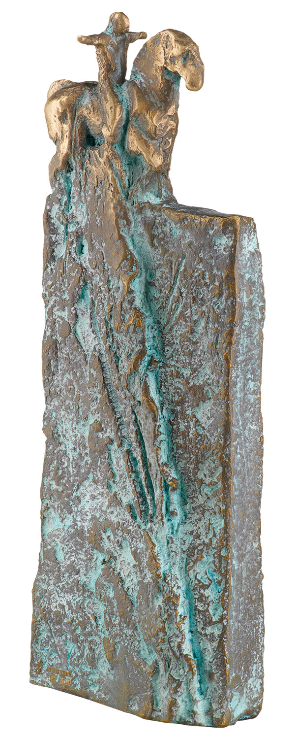 Christoph Fischer: Skulptur ‚Kleine Balance‘ (2023), Version Bronze grün