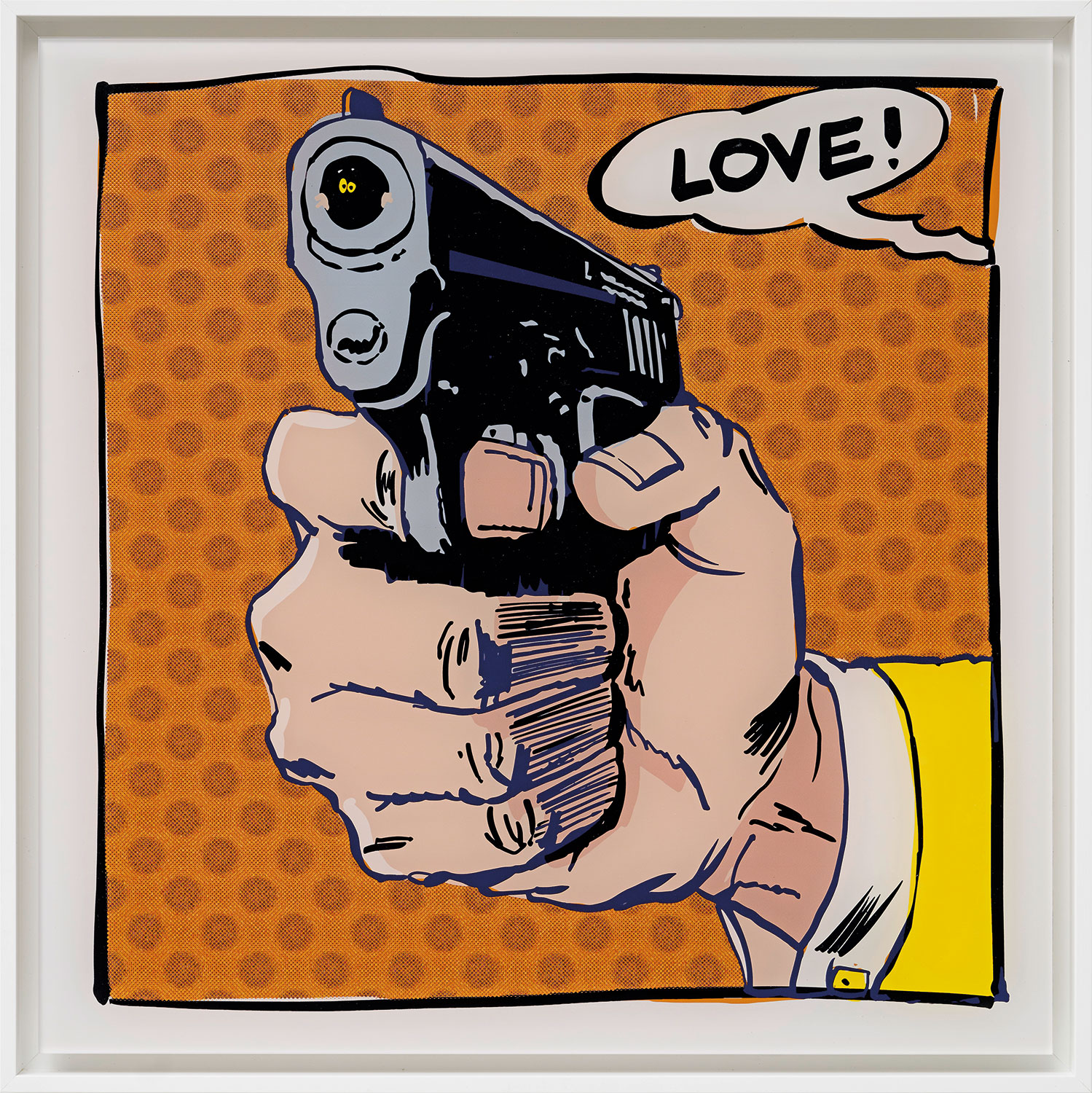 Maike Barbara Maier: Bild ‚LOVE GUN‘ – aus der Serie ‚Pop Art Parallaxenknick‘, gerahmt
