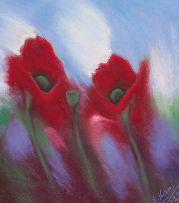 Kani Alavi: Bild ‚Mohnblüten‘ (Original / Unikat), ungerahmt