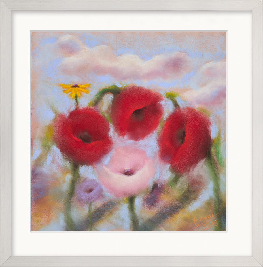 Kani Alavi: Bild ‚Sommerblumen im Wind‘ (2018) (Original / Unikat), gerahmt
