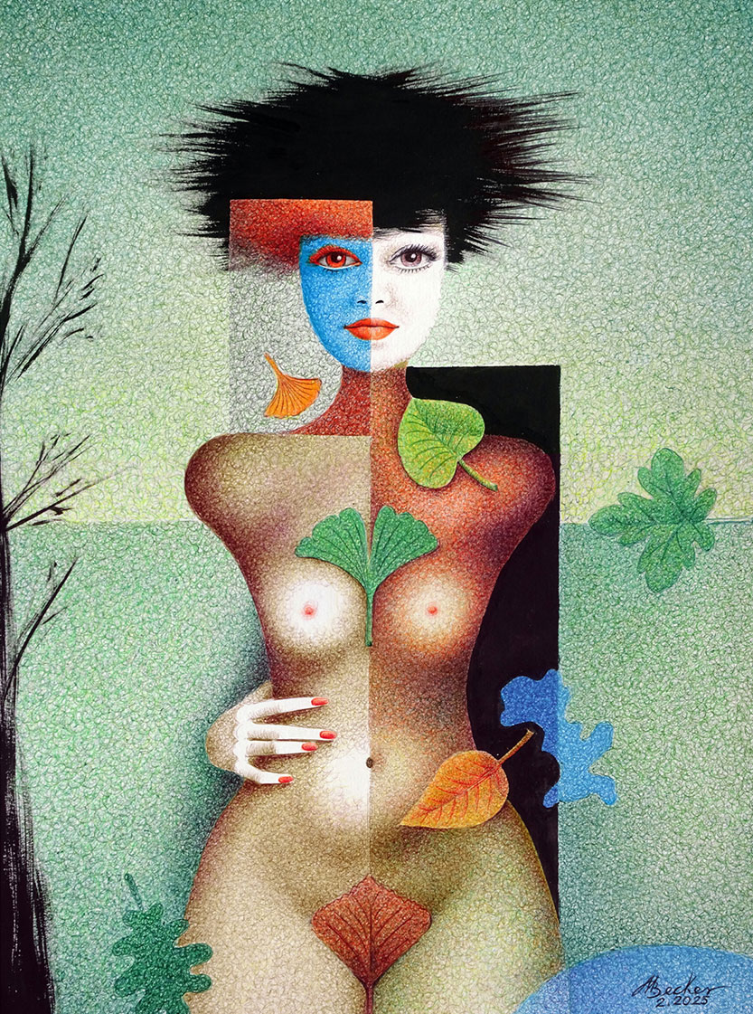 Michael Becker: Bild ‚Torso auf Grün‘ (2025) (Original / Unikat), ungerahmt