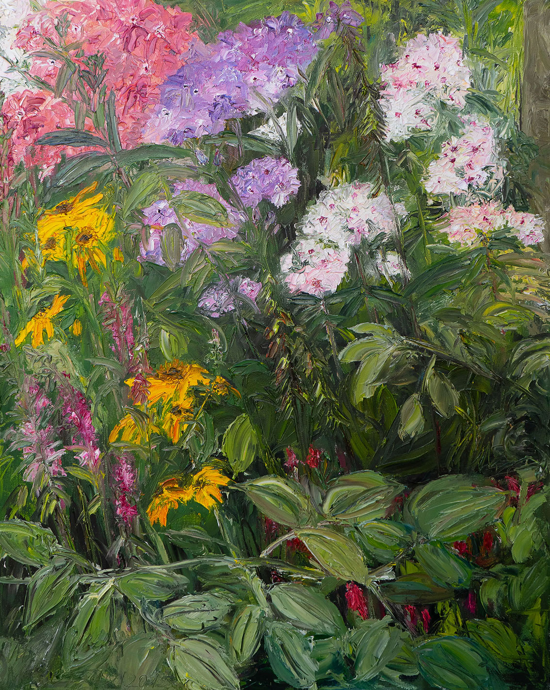 Ute Meyer: Bild ‚Blütenfülle / Phlox mit Ligularien‘ (2015) (Original / Unikat), auf Keilrahmen