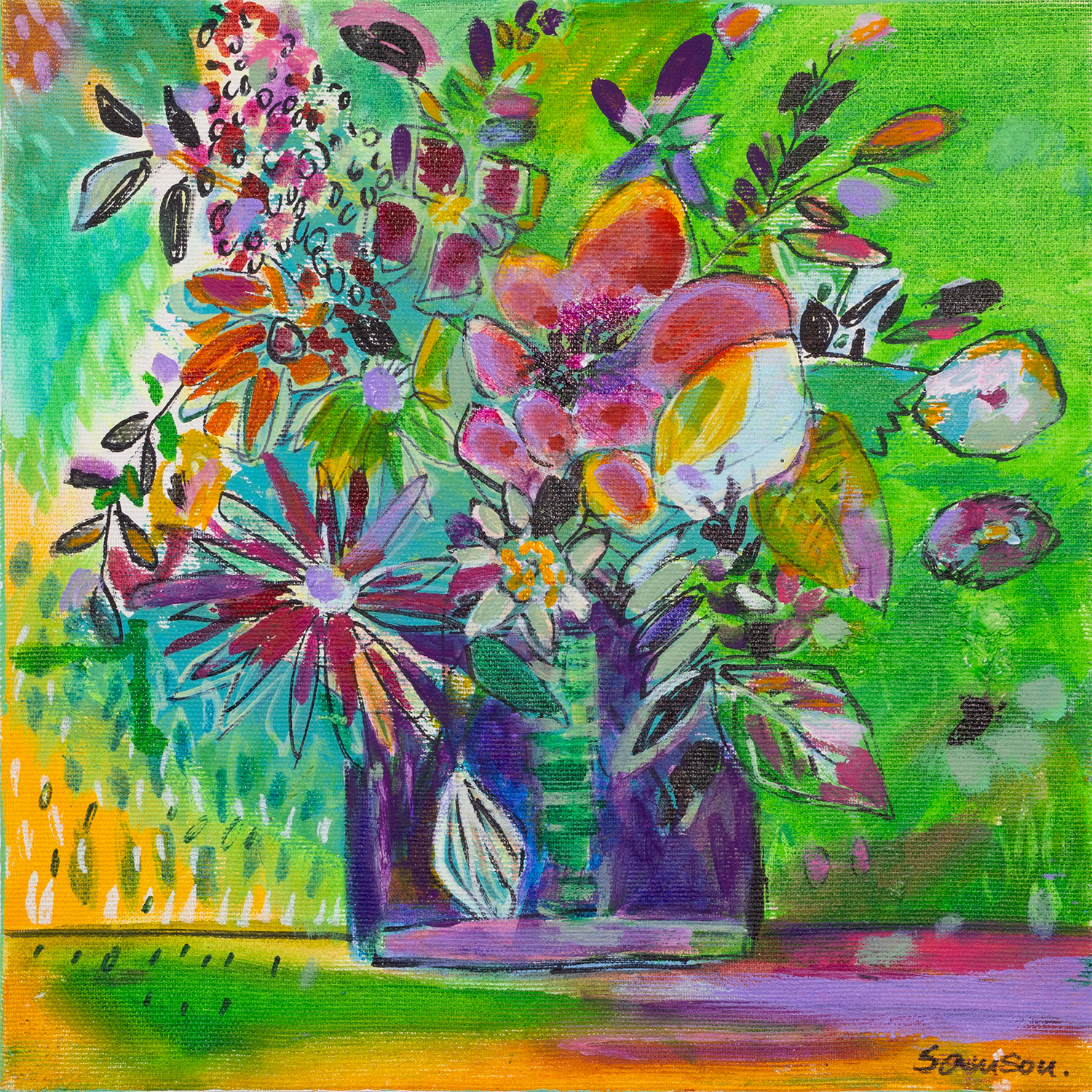 Anne Samson: Bild ‚Flowers-fleurs-fiori 4‘ (2025) (Original / Unikat), auf Keilrahmen
