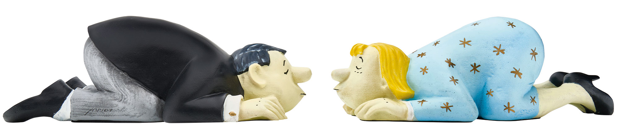 Loriot: Skulpturenpaar ‚Szenen einer Ehe, Sie & Er‘, Version in Kunstguss handbemalt