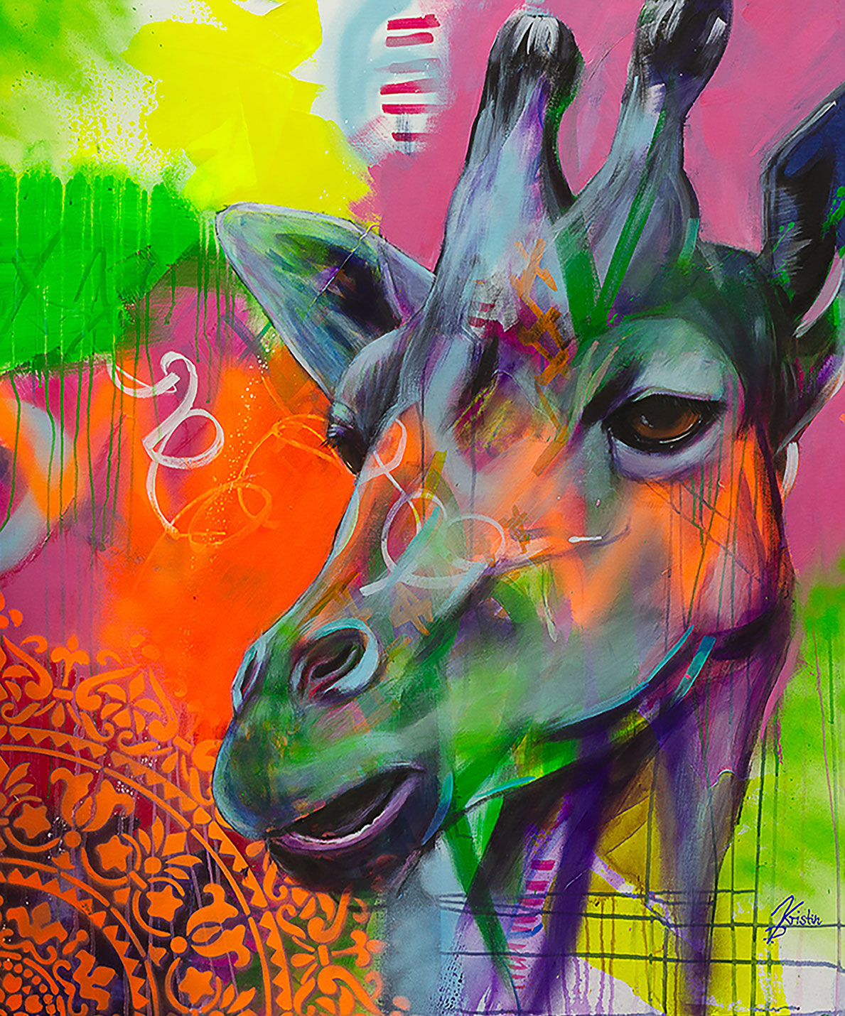 Kristin Preugschat: Bild ‚Giraffe‘ (2024) (Original / Unikat), auf Keilrahmen