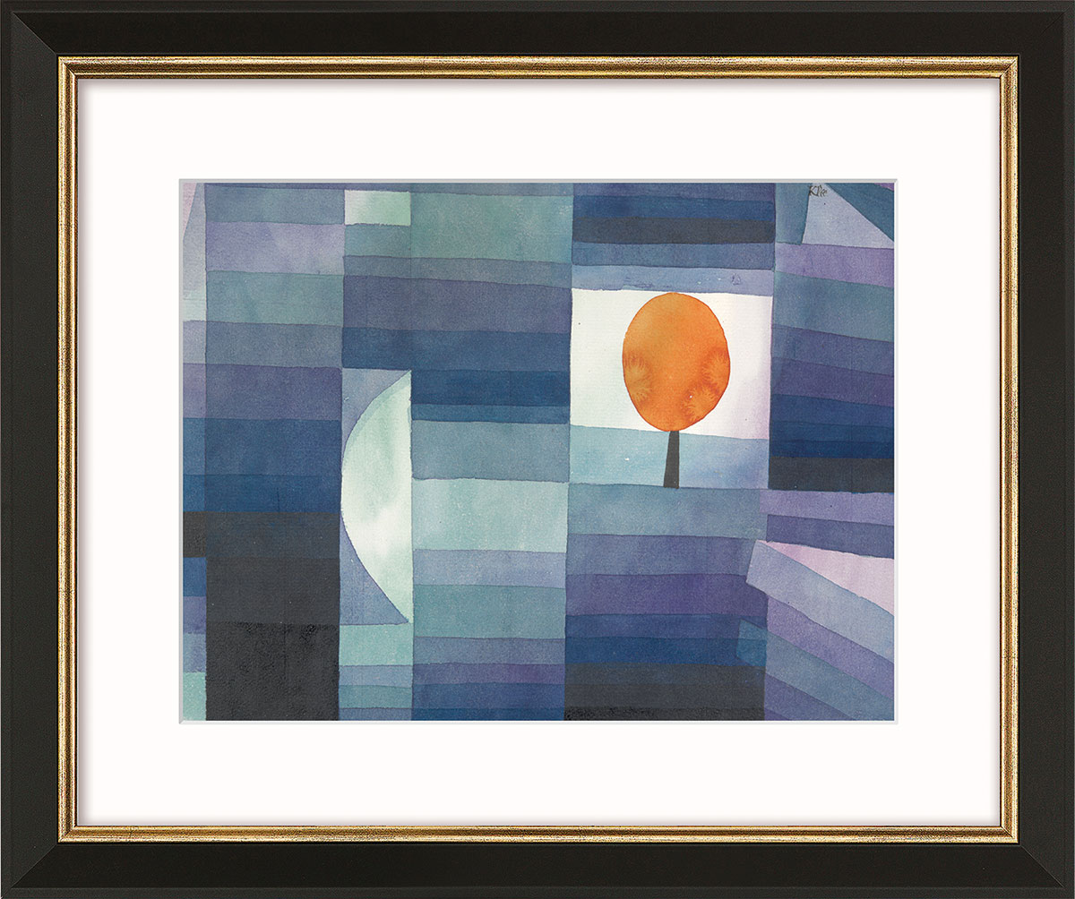 Paul Klee: Bild ‚Der Bote des Herbstes‘ (1922), Version schwarz-goldfarben gerahmt