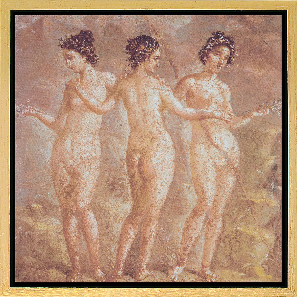 Wandmalerei aus Pompeji: Bild ‚Die drei Grazien‘, gerahmt